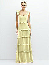 Front View Thumbnail - Butter Yellow Tiered Chiffon Maxi A-line Dress with Convertible Ruffle Straps