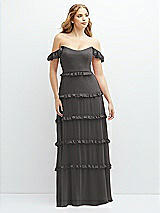 Alt View 1 Thumbnail - Caviar Gray Tiered Chiffon Maxi A-line Dress with Convertible Ruffle Straps