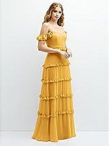 Alt View 2 Thumbnail - NYC Yellow Tiered Chiffon Maxi A-line Dress with Convertible Ruffle Straps