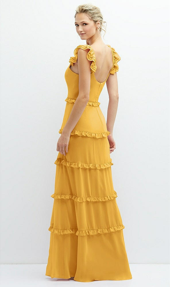 Back View - NYC Yellow Tiered Chiffon Maxi A-line Dress with Convertible Ruffle Straps