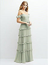 Alt View 2 Thumbnail - Celadon Tiered Chiffon Maxi A-line Dress with Convertible Ruffle Straps