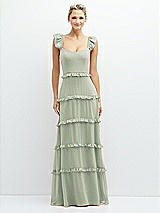 Front View Thumbnail - Celadon Tiered Chiffon Maxi A-line Dress with Convertible Ruffle Straps