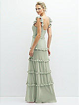 Rear View Thumbnail - Celadon Tiered Chiffon Maxi A-line Dress with Convertible Ruffle Straps