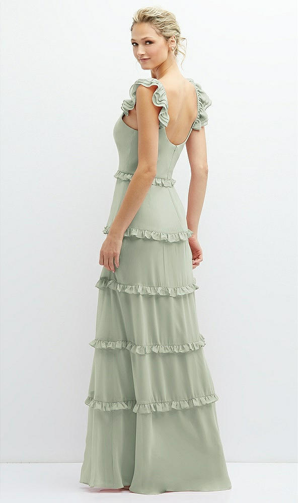 Back View - Celadon Tiered Chiffon Maxi A-line Dress with Convertible Ruffle Straps