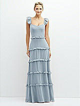 Front View Thumbnail - Mist Tiered Chiffon Maxi A-line Dress with Convertible Ruffle Straps