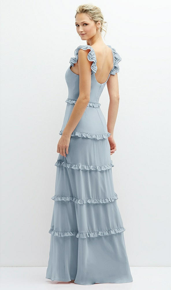 Back View - Mist Tiered Chiffon Maxi A-line Dress with Convertible Ruffle Straps