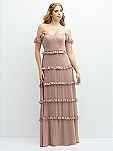 Alt View 1 Thumbnail - Neu Nude Tiered Chiffon Maxi A-line Dress with Convertible Ruffle Straps