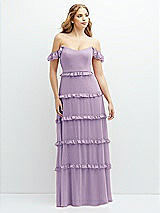 Alt View 1 Thumbnail - Pale Purple Tiered Chiffon Maxi A-line Dress with Convertible Ruffle Straps