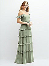 Alt View 2 Thumbnail - Sage Tiered Chiffon Maxi A-line Dress with Convertible Ruffle Straps