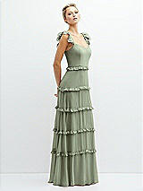 Side View Thumbnail - Sage Tiered Chiffon Maxi A-line Dress with Convertible Ruffle Straps