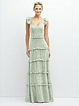 Front View Thumbnail - Vintage Primrose Sage Tiered Chiffon Maxi A-line Dress with Convertible Ruffle Straps