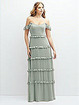 Alt View 1 Thumbnail - Willow Green Tiered Chiffon Maxi A-line Dress with Convertible Ruffle Straps