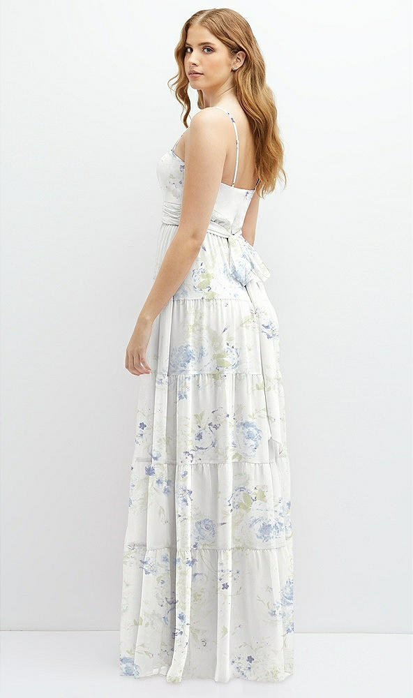 Back View - Bleu Garden Modern Regency Chiffon Tiered Maxi Dress with Tie-Back