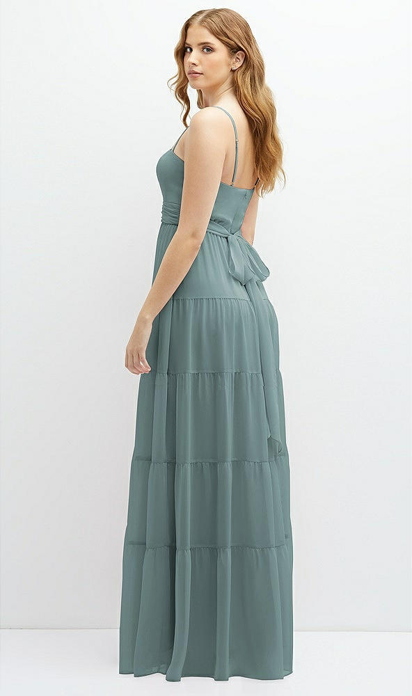 Back View - Icelandic Modern Regency Chiffon Tiered Maxi Dress with Tie-Back