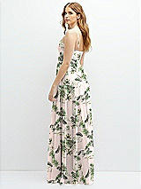 Rear View Thumbnail - Palm Beach Print Modern Regency Chiffon Tiered Maxi Dress with Tie-Back