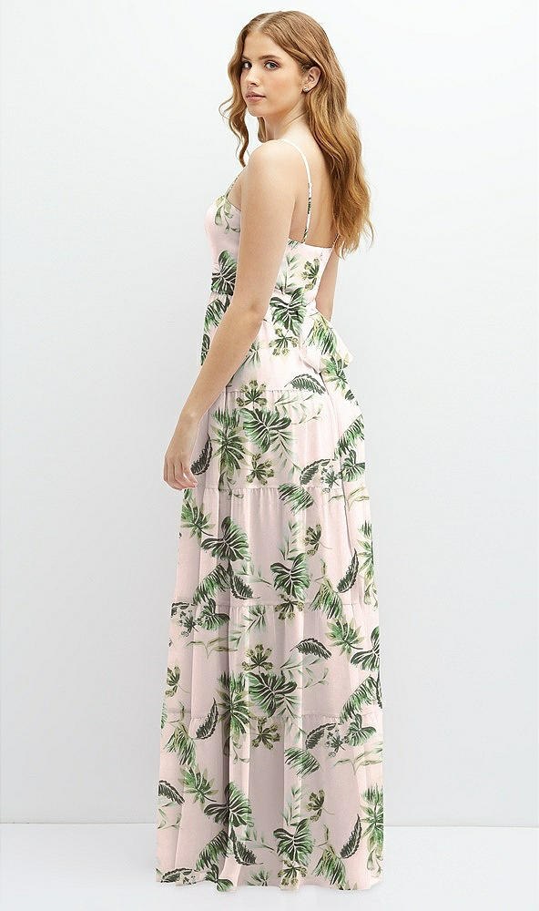 Back View - Palm Beach Print Modern Regency Chiffon Tiered Maxi Dress with Tie-Back