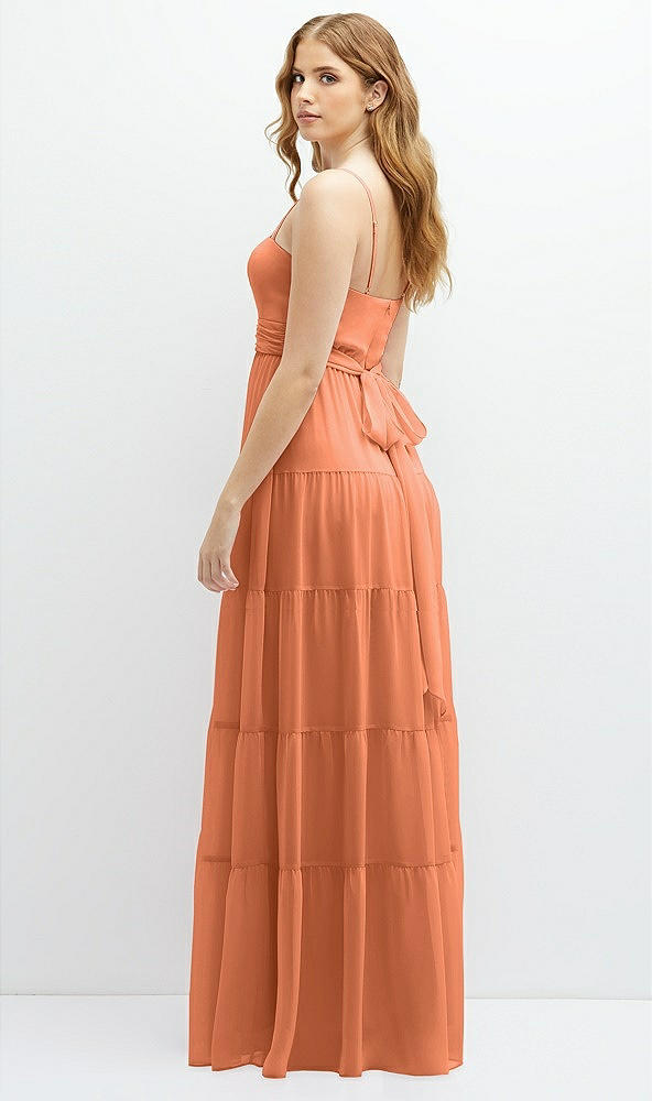 Back View - Sweet Melon Modern Regency Chiffon Tiered Maxi Dress with Tie-Back