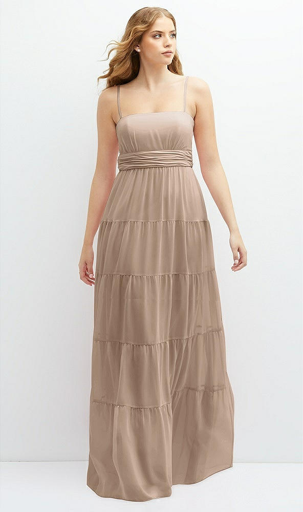 Front View - Topaz Modern Regency Chiffon Tiered Maxi Dress with Tie-Back