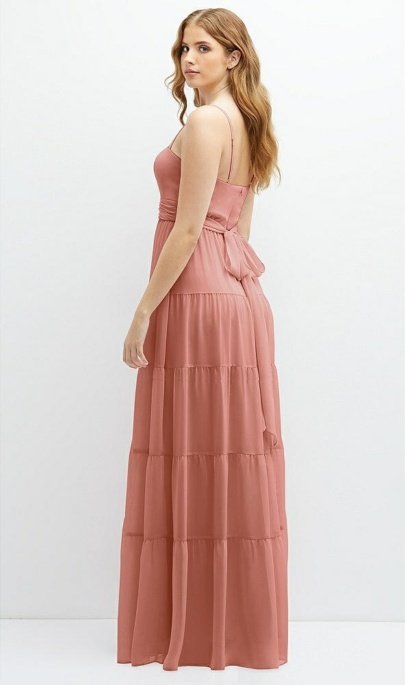 Back View - Desert Rose Modern Regency Chiffon Tiered Maxi Dress with Tie-Back