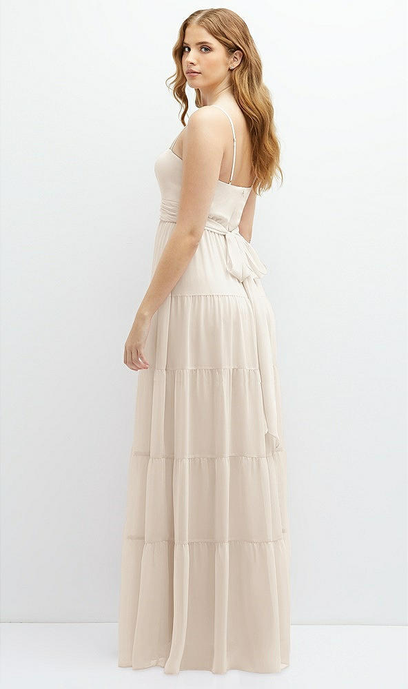 Back View - Oat Modern Regency Chiffon Tiered Maxi Dress with Tie-Back