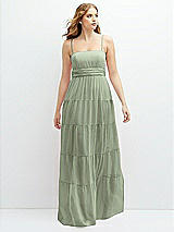 Front View Thumbnail - Sage Modern Regency Chiffon Tiered Maxi Dress with Tie-Back