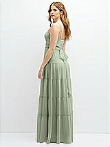 Rear View Thumbnail - Sage Modern Regency Chiffon Tiered Maxi Dress with Tie-Back