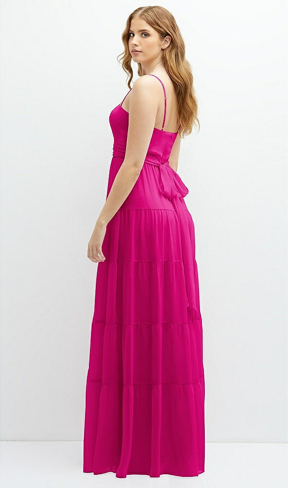 Back View - Think Pink Modern Regency Chiffon Tiered Maxi Dress with Tie-Back