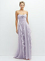 Front View Thumbnail - Moondance Strapless Vertical Ruffle Chiffon Maxi Dress with Flower Detail