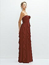 Side View Thumbnail - Auburn Moon Strapless Vertical Ruffle Chiffon Maxi Dress with Flower Detail