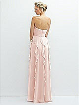 Rear View Thumbnail - Blush Strapless Vertical Ruffle Chiffon Maxi Dress with Flower Detail