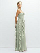 Side View Thumbnail - Celadon Strapless Vertical Ruffle Chiffon Maxi Dress with Flower Detail