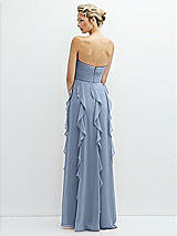 Rear View Thumbnail - Cloudy Strapless Vertical Ruffle Chiffon Maxi Dress with Flower Detail