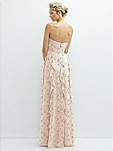 Rear View Thumbnail - Coquette Floral Print Strapless Vertical Ruffle Chiffon Maxi Dress with Flower Detail