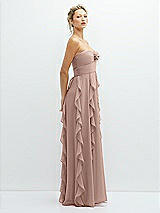 Side View Thumbnail - Neu Nude Strapless Vertical Ruffle Chiffon Maxi Dress with Flower Detail