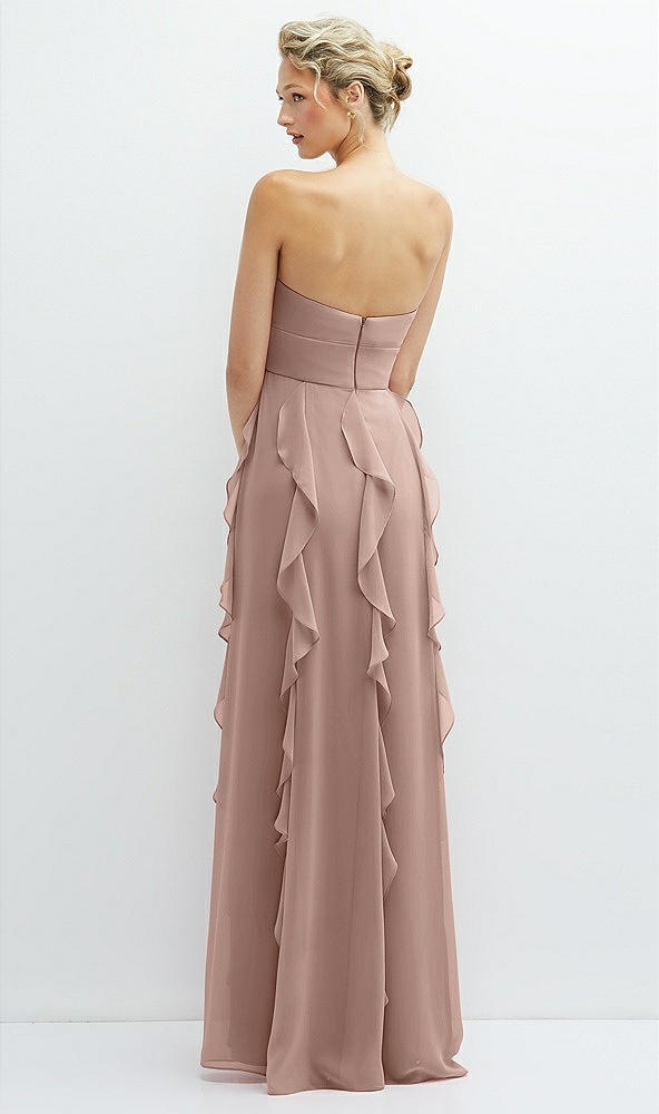 Back View - Neu Nude Strapless Vertical Ruffle Chiffon Maxi Dress with Flower Detail