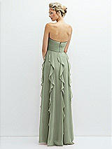 Rear View Thumbnail - Sage Strapless Vertical Ruffle Chiffon Maxi Dress with Flower Detail