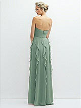 Rear View Thumbnail - Seagrass Strapless Vertical Ruffle Chiffon Maxi Dress with Flower Detail