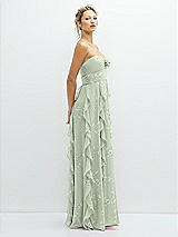 Side View Thumbnail - Vintage Primrose Sage Strapless Vertical Ruffle Chiffon Maxi Dress with Flower Detail