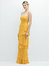 Side View Thumbnail - NYC Yellow Strapless Asymmetrical Tiered Ruffle Chiffon Maxi Dress with Handworked Flower Detail