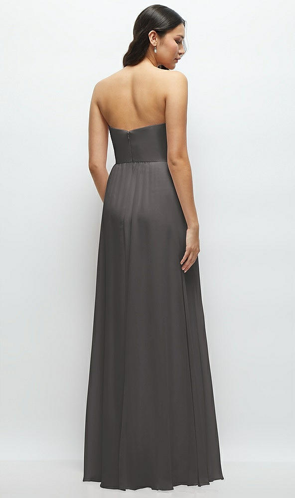 Back View - Caviar Gray Strapless Chiffon Maxi Dress with Oversized Bow Bodice