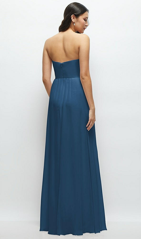 Back View - Dusk Blue Strapless Chiffon Maxi Dress with Oversized Bow Bodice