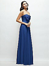 Side View Thumbnail - Classic Blue Strapless Chiffon Maxi Dress with Oversized Bow Bodice