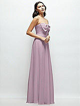 Side View Thumbnail - Suede Rose Strapless Chiffon Maxi Dress with Oversized Bow Bodice