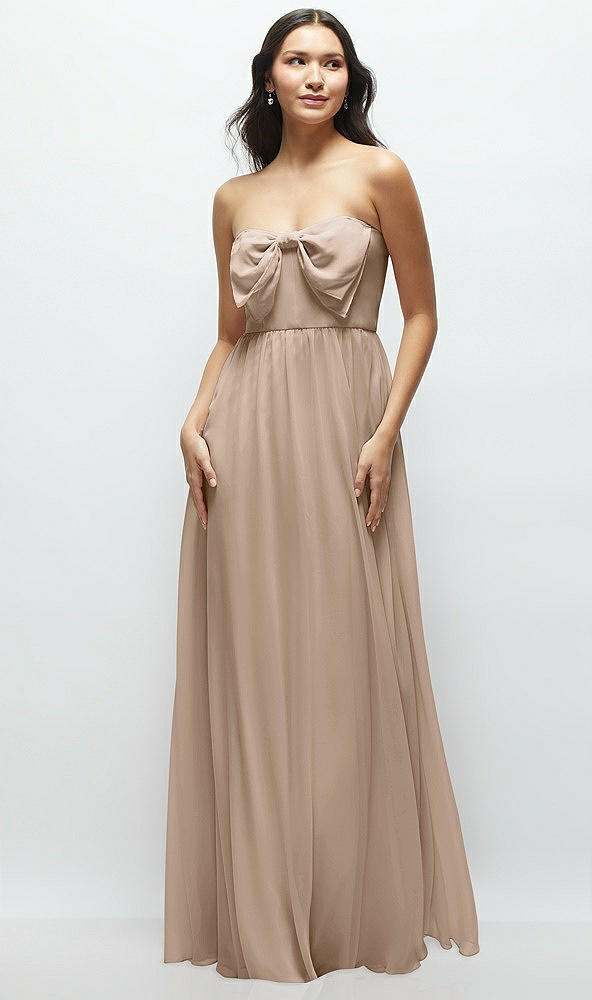 Front View - Topaz Strapless Chiffon Maxi Dress with Oversized Bow Bodice