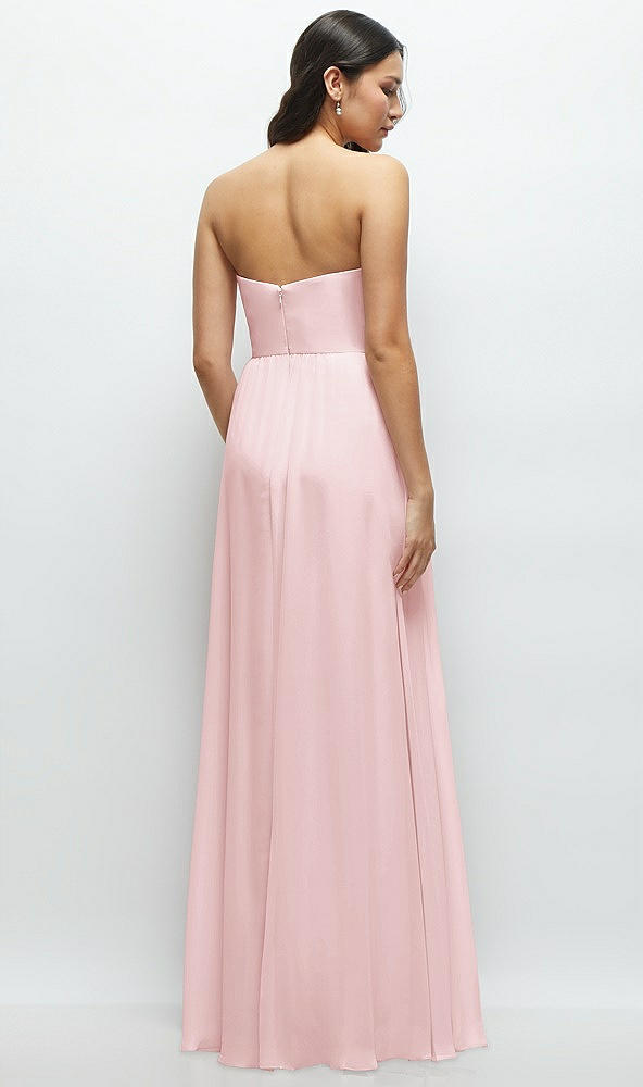 Back View - Ballet Pink Strapless Chiffon Maxi Dress with Oversized Bow Bodice