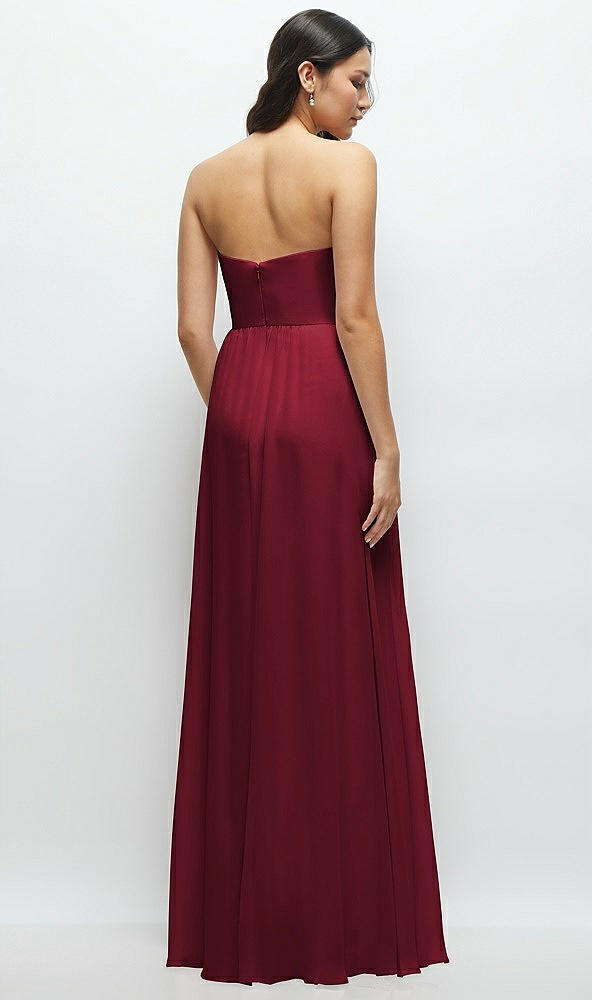 Back View - Burgundy Strapless Chiffon Maxi Dress with Oversized Bow Bodice