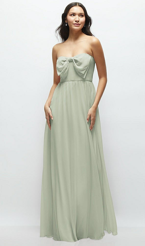 Front View - Celadon Strapless Chiffon Maxi Dress with Oversized Bow Bodice