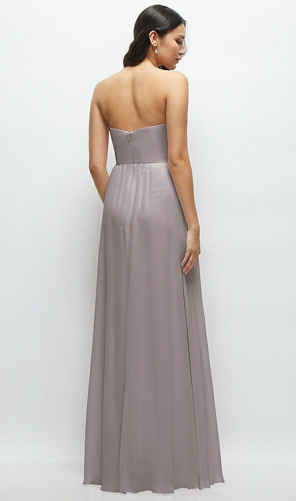 Back View - Cashmere Gray Strapless Chiffon Maxi Dress with Oversized Bow Bodice