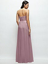 Rear View Thumbnail - Dusty Rose Strapless Chiffon Maxi Dress with Oversized Bow Bodice