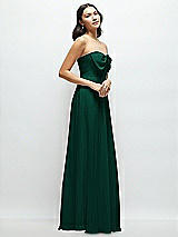 Side View Thumbnail - Hunter Green Strapless Chiffon Maxi Dress with Oversized Bow Bodice